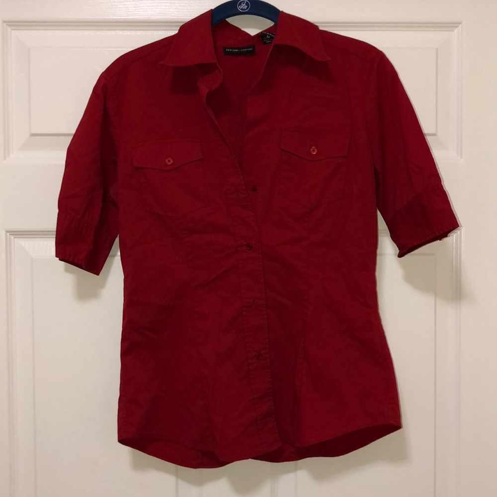 Red New York & Company Button Down Shirt